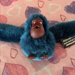 Kipling Teal Furry Monkey Keychain. Purse, bag charm.